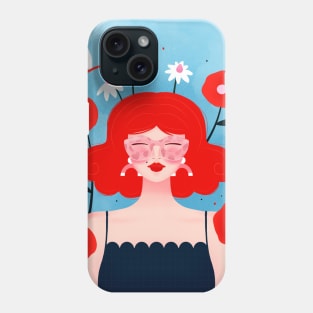 Happy girl with flowers and dragonflies, version 2 Phone Case