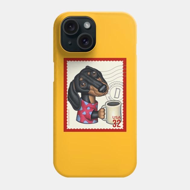 Funny Sausage Doxie dog drinking a cup of coffee Phone Case by Danny Gordon Art