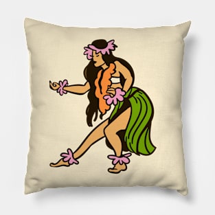 Vintage Hawaiian Hula Dancer Cartoon // Retro Hula Girl B Pillow