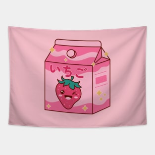 Strawberry Milk Box Cute Kawaii Smiley Tapestry