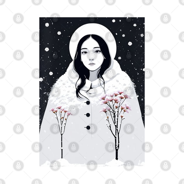 A woman with flowers in winter by CursedContent