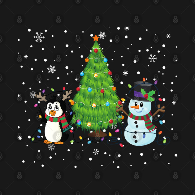 Disover SNOWMAN AND PENGUIN DECORATING THE CHRISTMAS TREE - Christmas Lights - T-Shirt