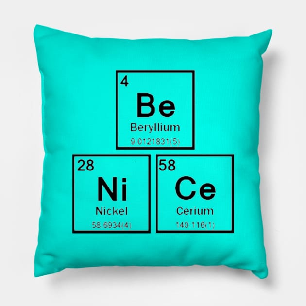 Be Nice - Periodic Table of Elements Pillow by PlanetJoe