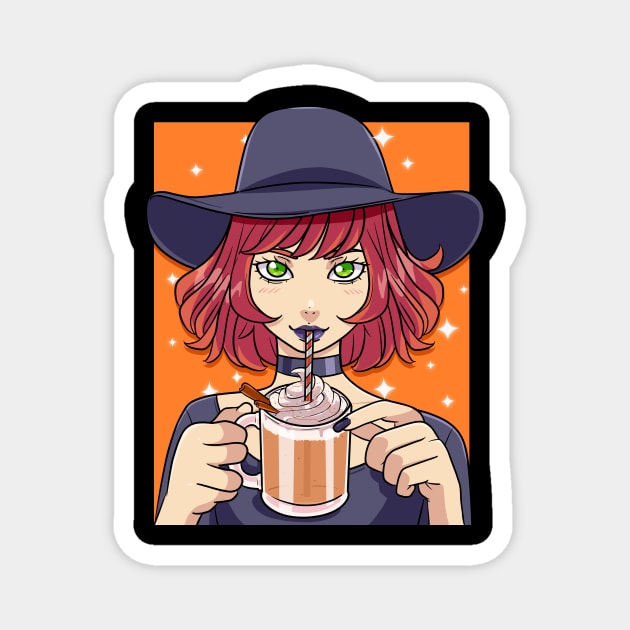 Pumpkin Spice Latte Witch Halloween Coffee Lover Magnet by Noseking