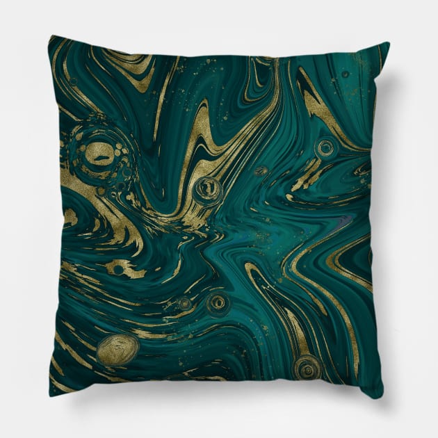 Gold Faux Glitter & Teal Green Marble Abstract Art Pillow by karenmcfarland13