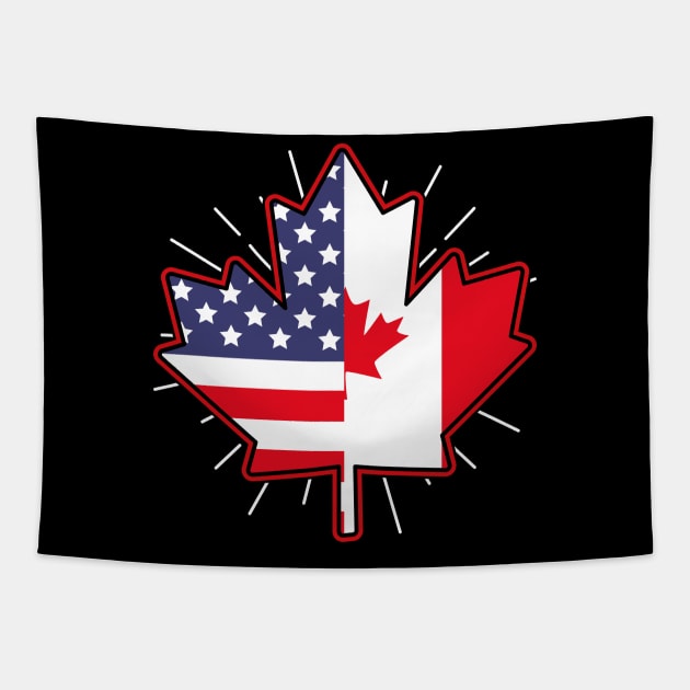 Canadian Maple Leaf American Flag USA Canada Tapestry by shirtsyoulike