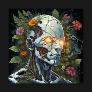 Cyborg with cracked head full of plants T-Shirt