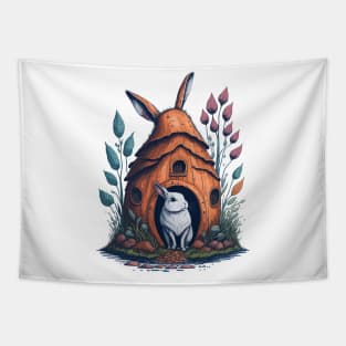 Rabbit Living in Mushroom house Tapestry