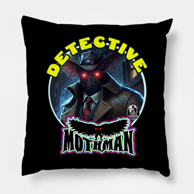 Detective Mothman Flying Humanoid Moth Crime Fighter Monster 1 Pillow by National Cryptid Society