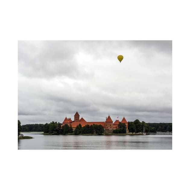 Yellow air balloon over red Castle by lena-maximova