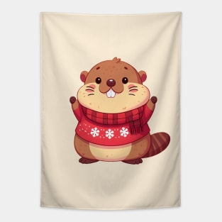 Cute Christmas Marmot Tapestry