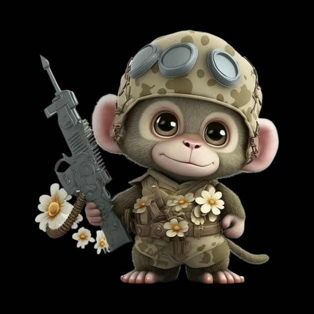 The smiling soldier monkey with the helmet and his flowers by EUWO