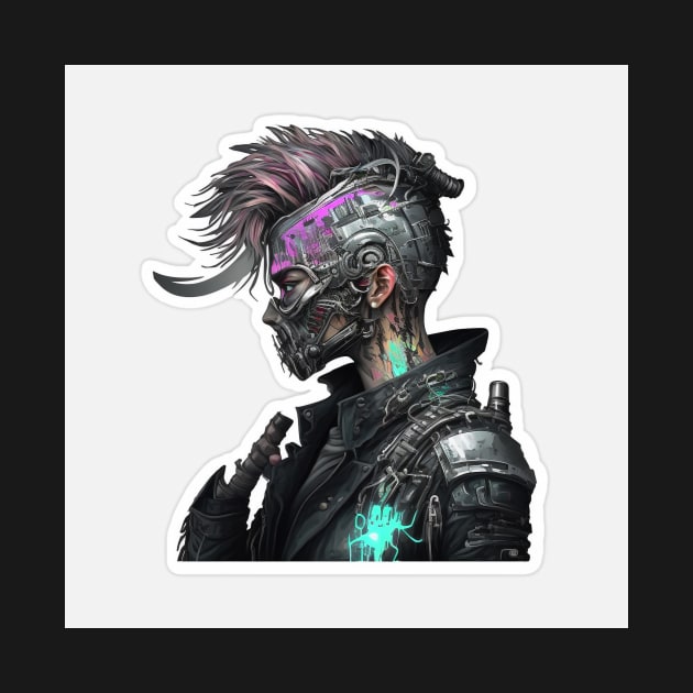 Cyberpunk Female Metal Face Sticker by AICreateWorlds