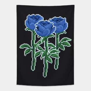 Pixel Art Blue Roses Tapestry