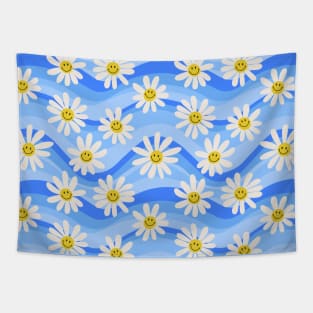 Wavy Daisies - Blue Tapestry