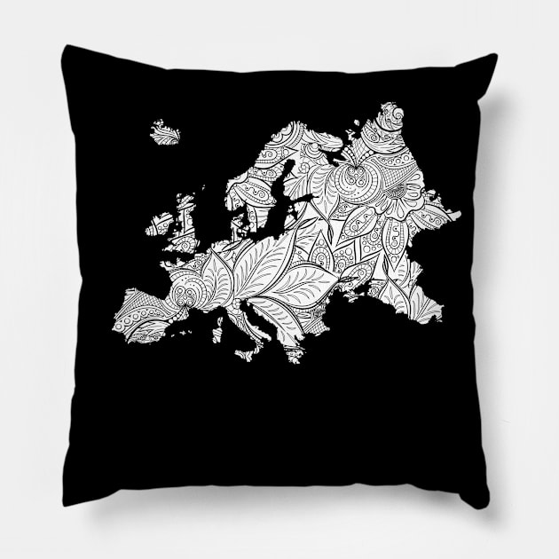 Mandala art map of Europe with text in white Pillow by Happy Citizen