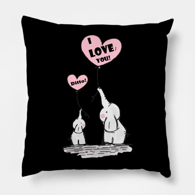 Cute Elephants I Love You Blob Pink Heart Balloons Pillow by TLSDesigns