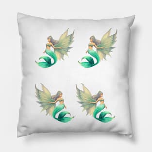 Green little Sirenas and Mermaids Pillow