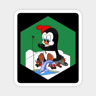 Penguin Cartoon Ice Fishing Pop Art Abstract Print Magnet