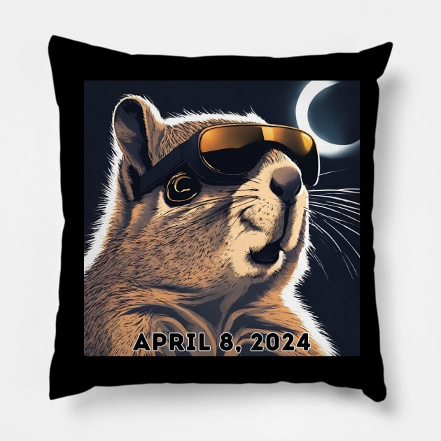 2024 Total Solar Eclipse Watching Squirrel April 8 Pillow by Little Duck Designs