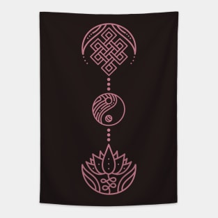 Spiritual Symbols - Yin Yang - Lotus - Unalome - Pink Tapestry