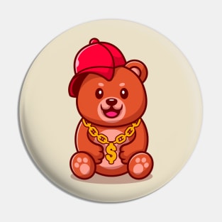 Cute Swag Bear With Hat And gold chain necklace Cartoon Pin