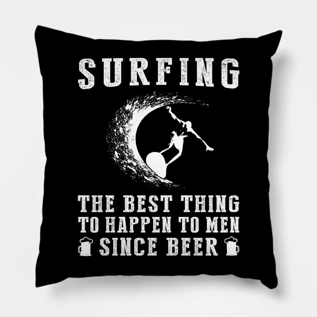 Ride the Waves of Fun: 'Surfing - Better Than Beer & Wine' Tee Pillow by MKGift