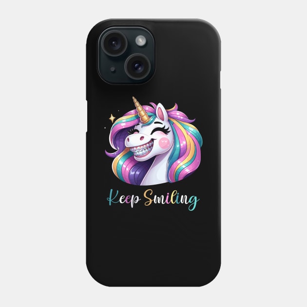 Keep Smiling Cute Unicorn Men Women Girl Boy Orthodontist Phone Case by AimArtStudio