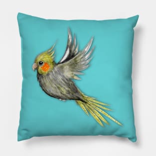 Flying cockatiel watercolor Pillow