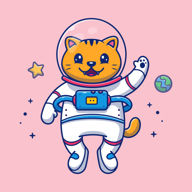 Cute Cat Astronaut Flying In Space Cartoon by Catalyst Labs