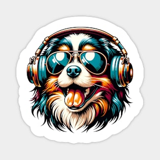 Tibetan Spaniel Smiling DJ in Bright Japanese Style Magnet