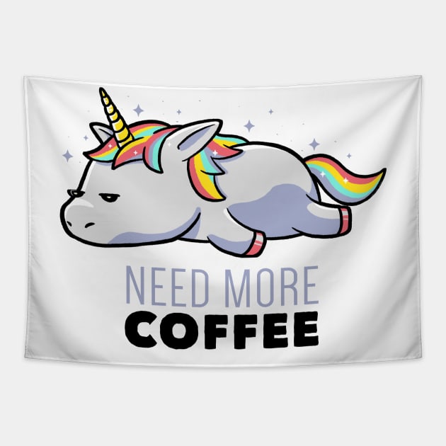 Need More Coffee Lazy Unicorn Gift Tapestry by eduely