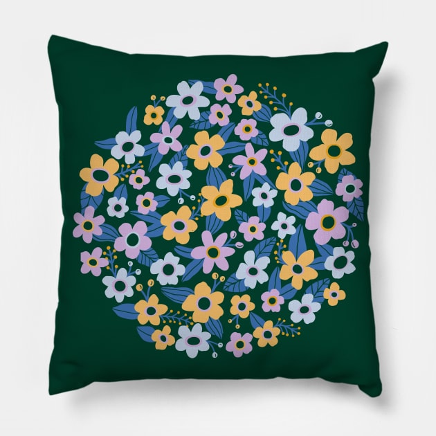 Ditsy vintage flower garden in lilac, yellow and green Pillow by Natalisa