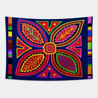 Kuna Indian Mola Flora - Red Blue Pink Yellow Tapestry