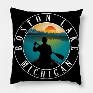 Boston Lake Canoeing Michigan Sunset Pillow