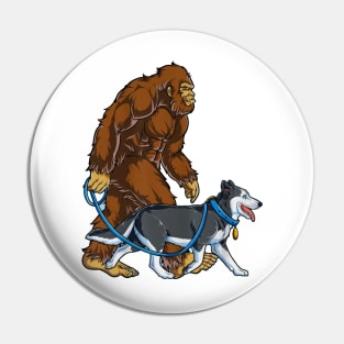 Funny Bigfoot Sasquatch Walking Husky Pin