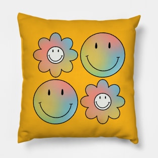 Psychedelic Flowers & Smileys Pillow