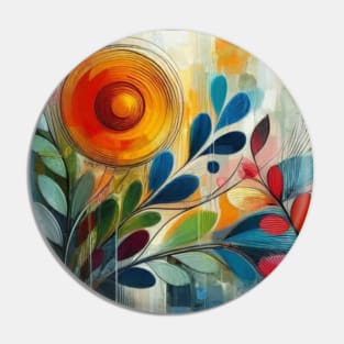 Abstract Orange Blue Red Flower and Leaves Pin