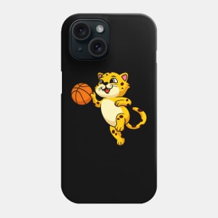 Cute Cartoon Leopard Cat plays Basketball Kids Phone Case