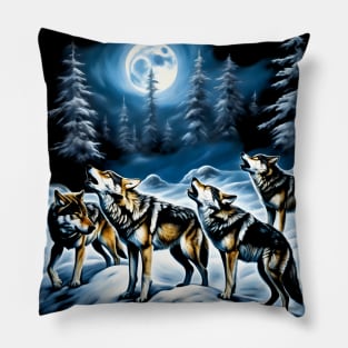 Howling wolf pack fanatsy art Pillow