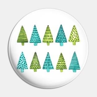 Watercolor Christmas trees pattern in blue and green Pin