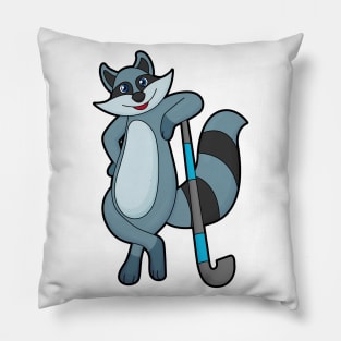 Racoon at Hockey with Hockey stick Pillow