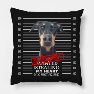 Doberman Mugshot Steeling my Heart Pillow