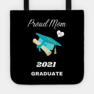 Proud Mom of 2021 Graduate - Turquoise Cap, Tassel, and Diploma Tote