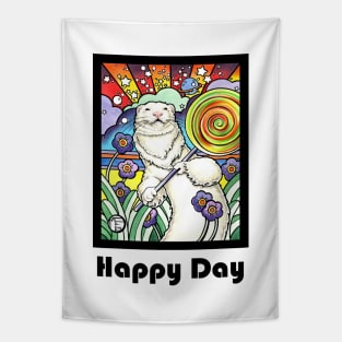 Cosmic Lollipop Ferret - Happy Day - Black Outlined Version Tapestry