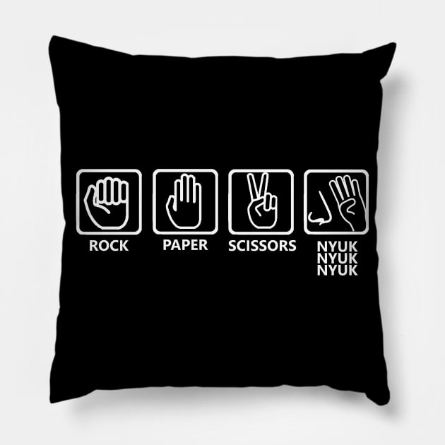 Three Stooges Rock Paper Scissors Nyuk Nyuk Nyuk Pillow by Bigfinz