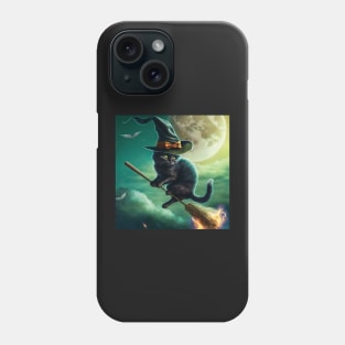 Magical Cat Flying on Her Broomstick Phone Case