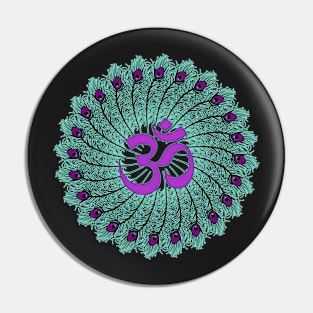 Yoga Om symbol Aum Peacock Feather Mandala Pin