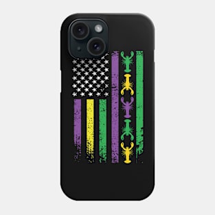 Mardi Gras US American Flag With Crawfish New Orleans Phone Case