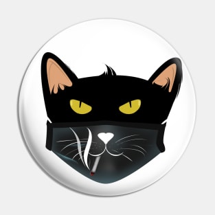 Black cat face wear black cat smokes face mask Pin